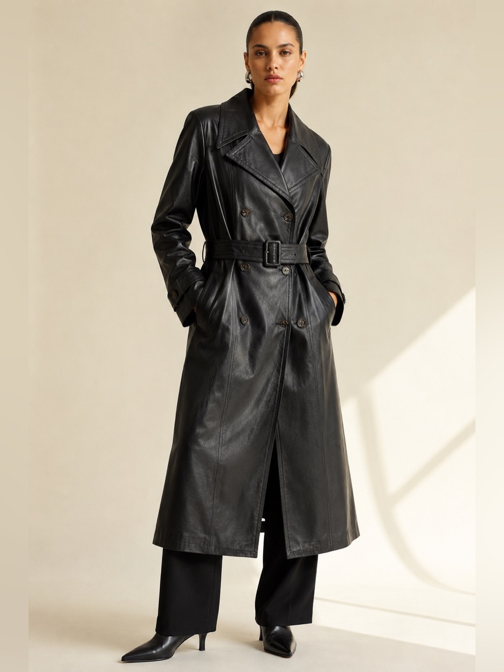 Vintage Danier Leather Midi Coat Belted Double Breasted Canada Sz L